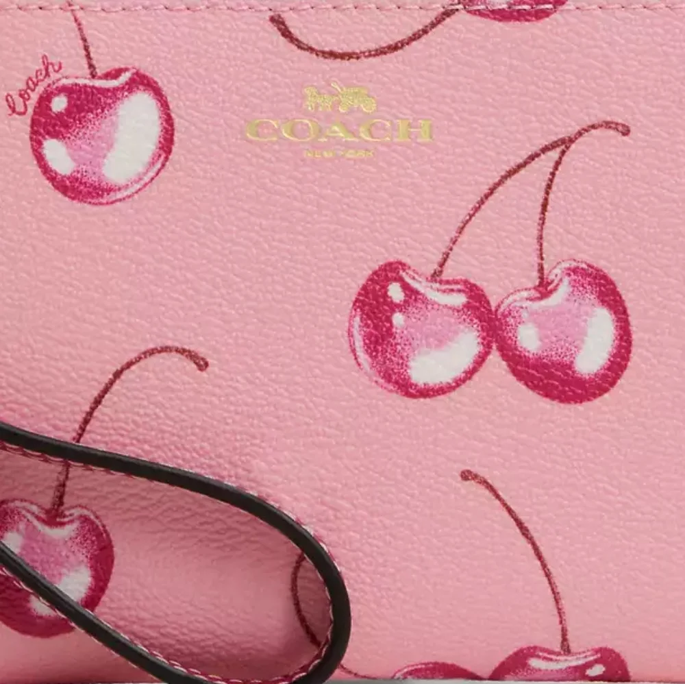 Coach Corner Zip Wristlet with Cherry Print - Picture 3 of 7